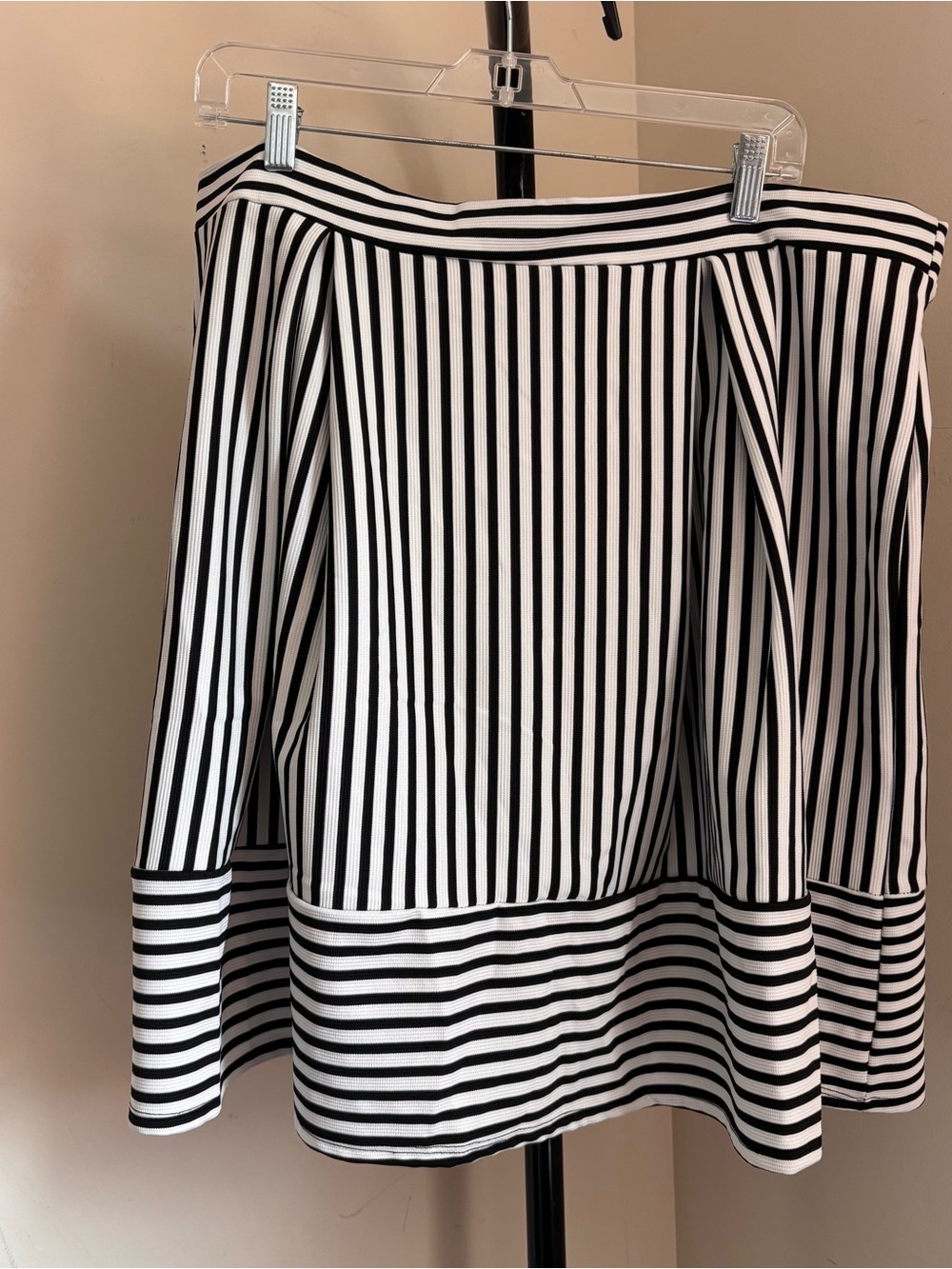 Bella D. Black & White Vertical Striped Skater Skirt